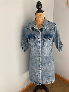 Wash Lab Denim Shirt Mini Dress Women Size L**
